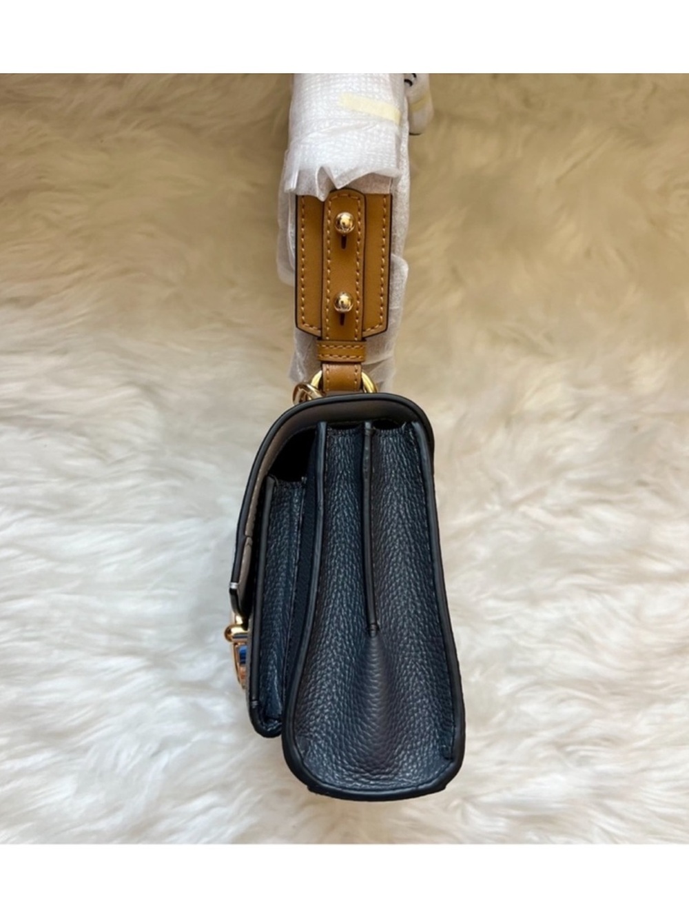 New! Marc Jacobs The Tuck Lock Leather Crossbody Shoulder Bag in Gray Multi - Picture 6 of 11